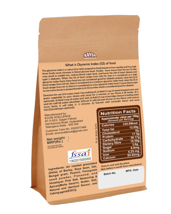 Xavia Glyso Porridge PS 20 I Butter Garlic I Low Glycemic Ingredients I Diabetes Friendly I Natural ingredients – 400gm - Image 3